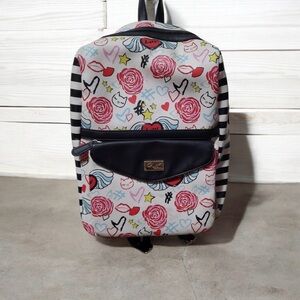 Betsey Johnson Multicolor Backpack with Floral and Striped Design